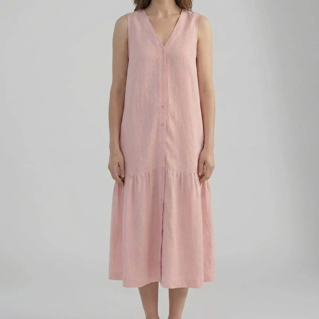 Vestido Midi Sin Mangas con Cuello en V para Mujeres
