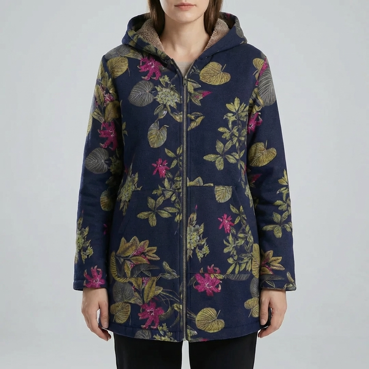 Abrigo de Invierno con Capucha Estampado Floral para Mujeres