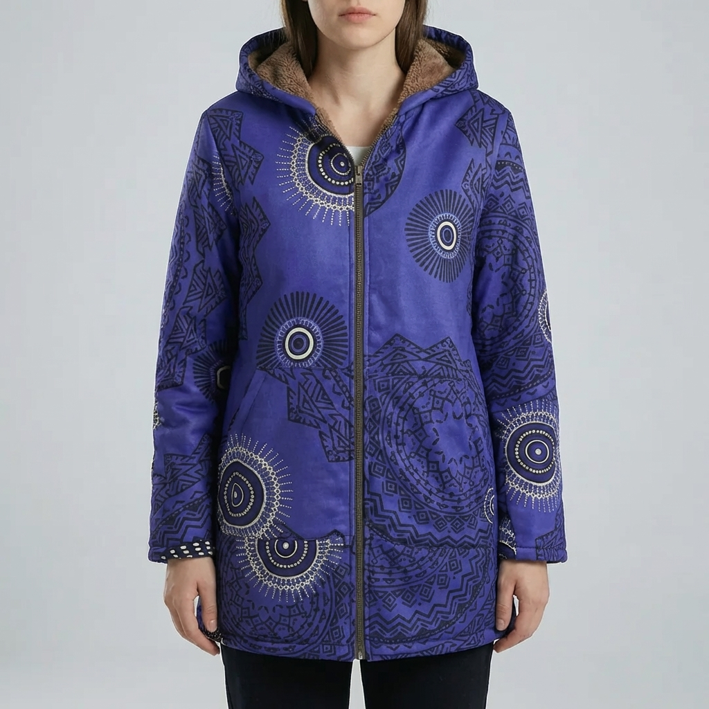 Abrigo de Invierno con Capucha Estampado Floral para Mujeres