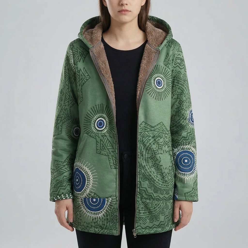 Abrigo de Invierno con Capucha Estampado Floral para Mujeres