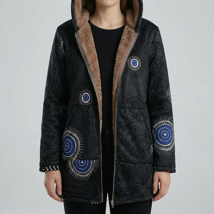Abrigo de Invierno con Capucha Estampado Floral para Mujeres
