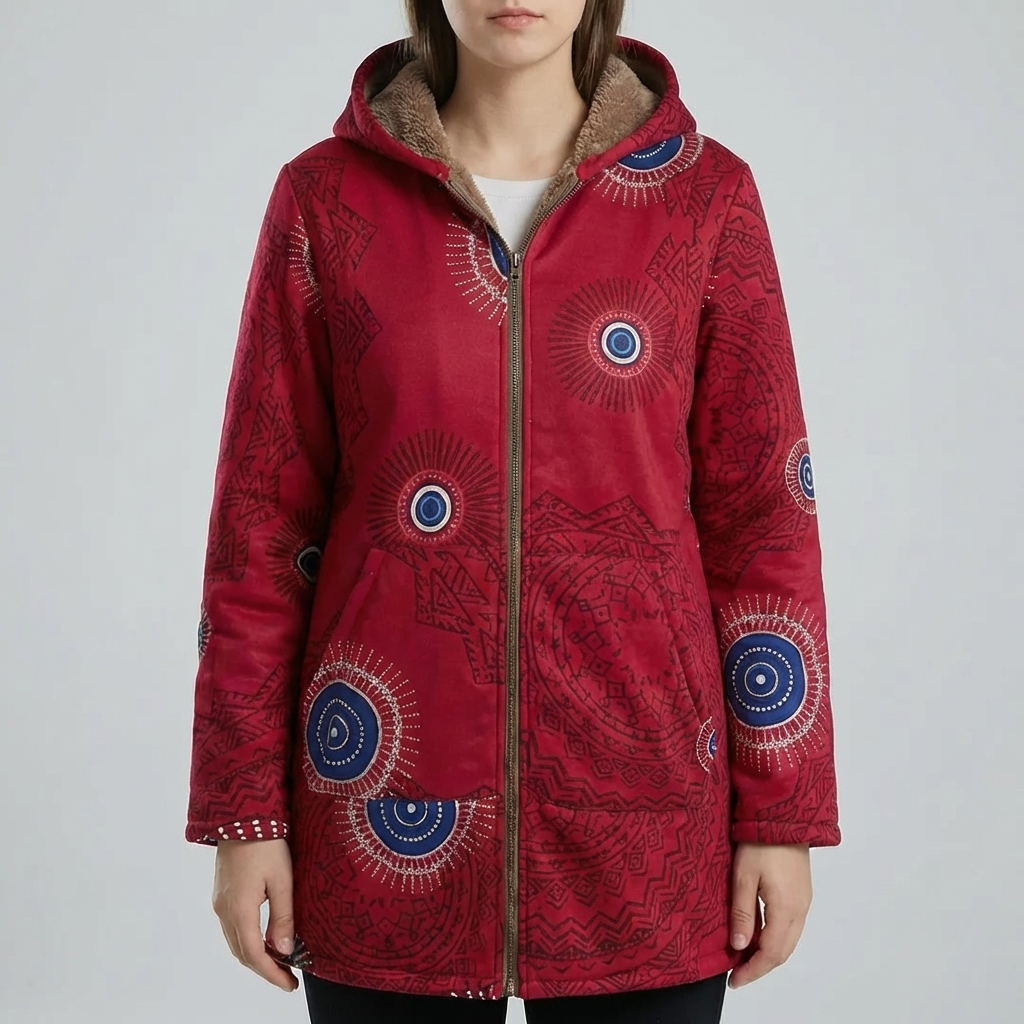 Abrigo de Invierno con Capucha Estampado Floral para Mujeres