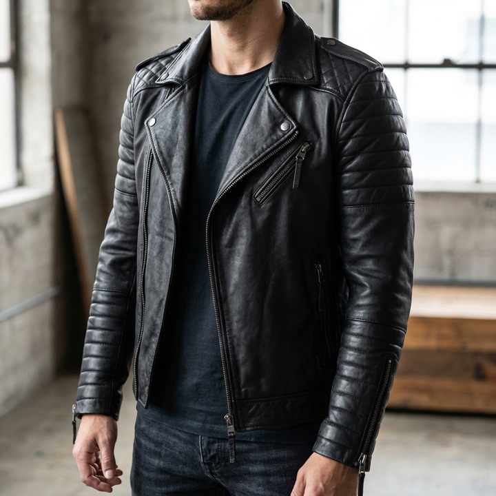 Chaqueta de Cuero de Motociclista para Hombres