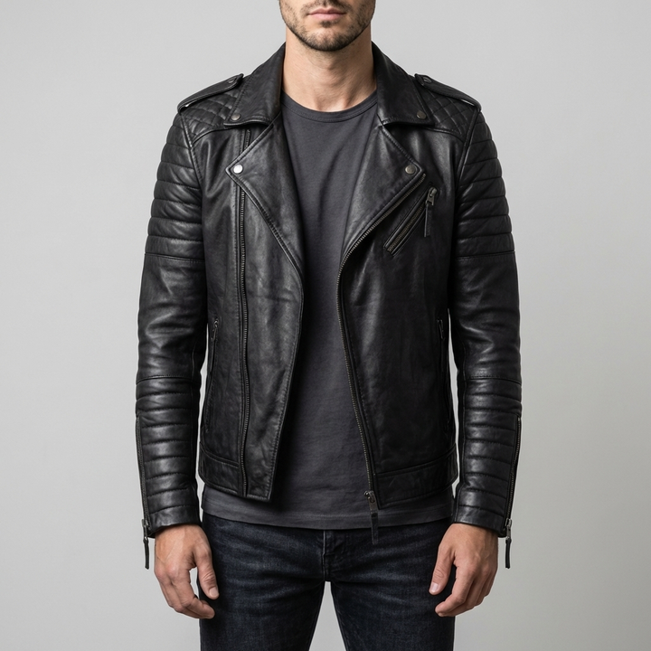 Chaqueta de Cuero de Motociclista para Hombres