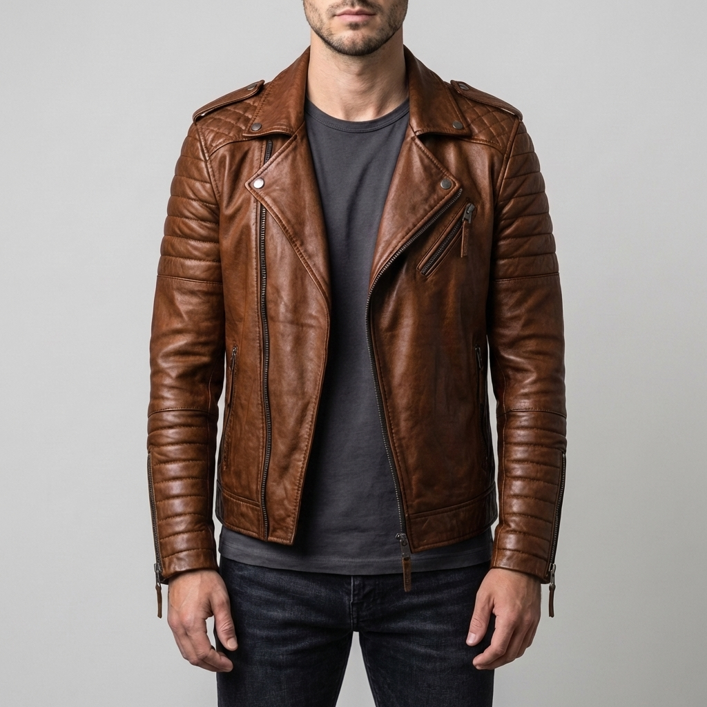 Chaqueta de Cuero de Motociclista para Hombres