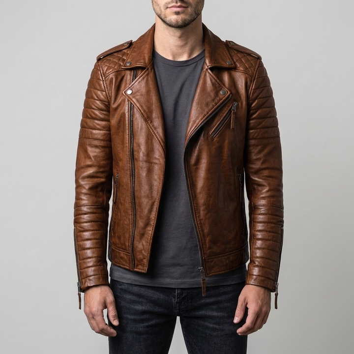 Chaqueta de Cuero de Motociclista para Hombres