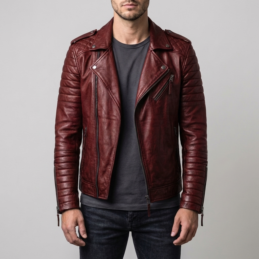 Chaqueta de Cuero de Motociclista para Hombres