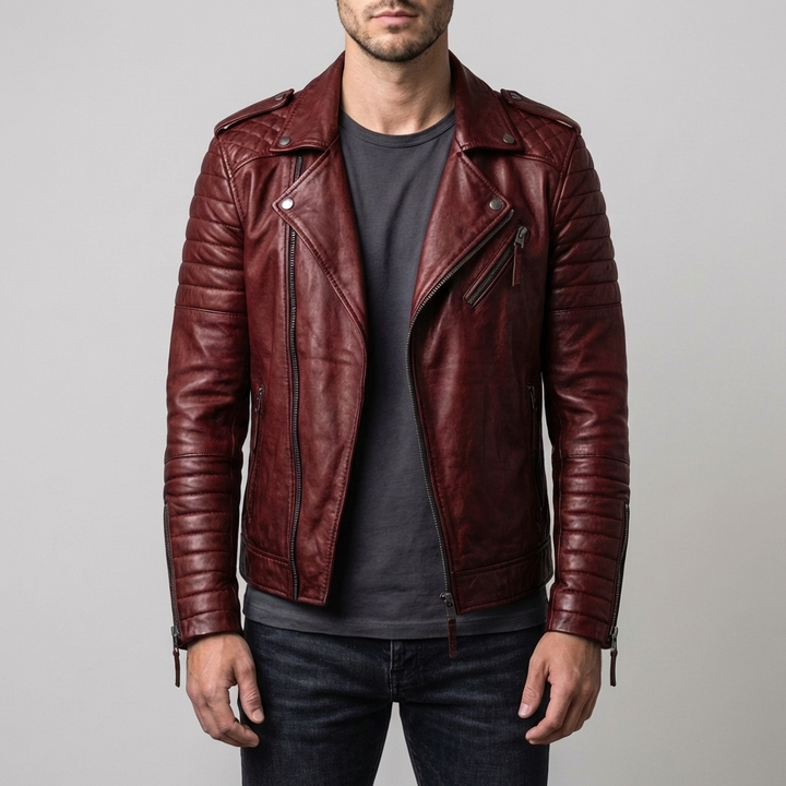 Chaqueta de Cuero de Motociclista para Hombres