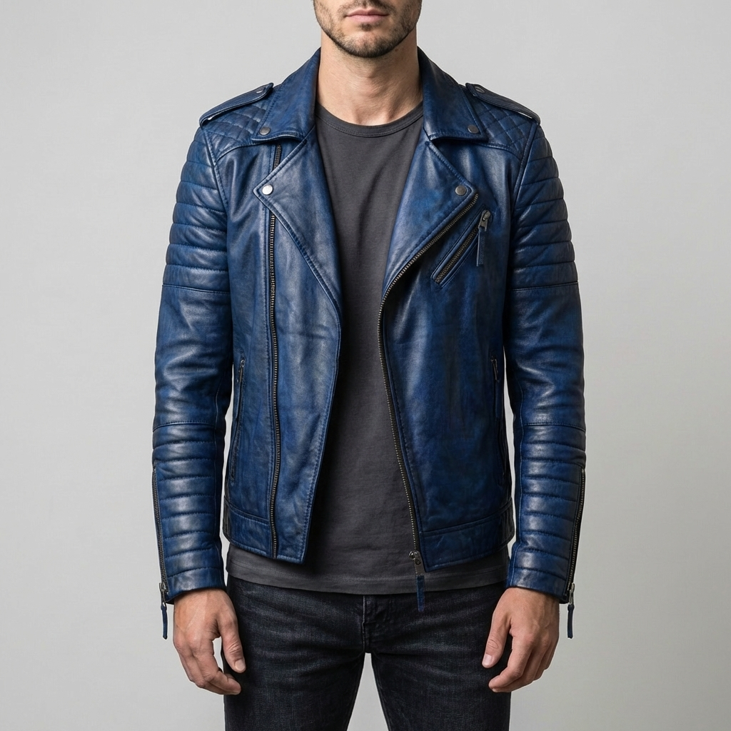 Chaqueta de Cuero de Motociclista para Hombres