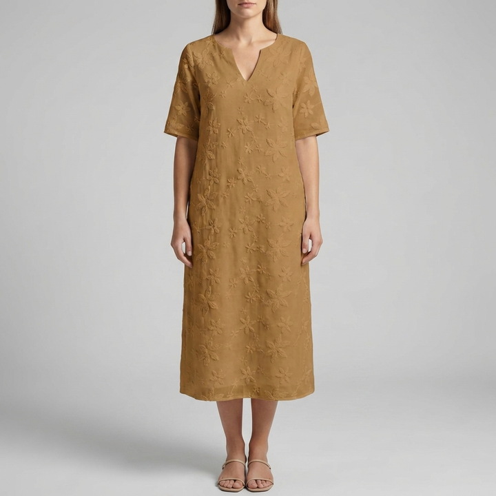 Vestido Midi Floral Con Escote En V