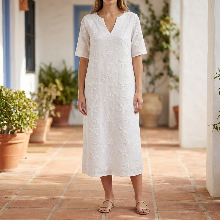 Vestido Midi Floral Con Escote En V