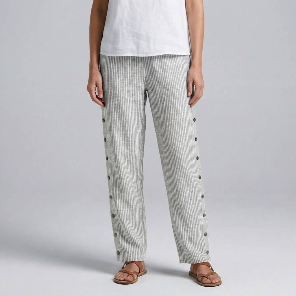 Pantalones Casuales Rayados de Pierna Ancha Suelta para Mujeres
