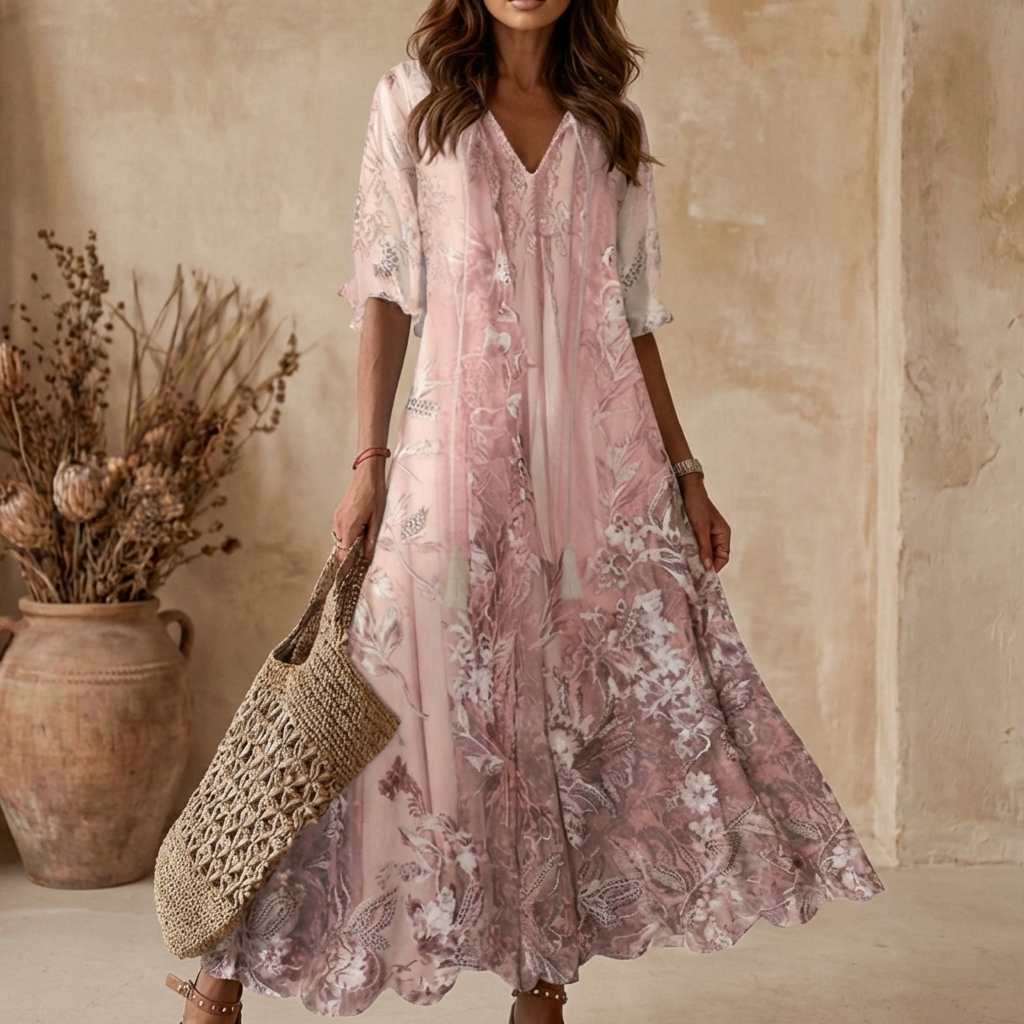 Vestido Maxi con Estampado Floral y Escote en V para Mujer