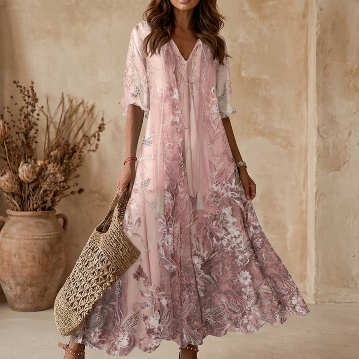 Vestido Maxi con Estampado Floral y Escote en V para Mujer