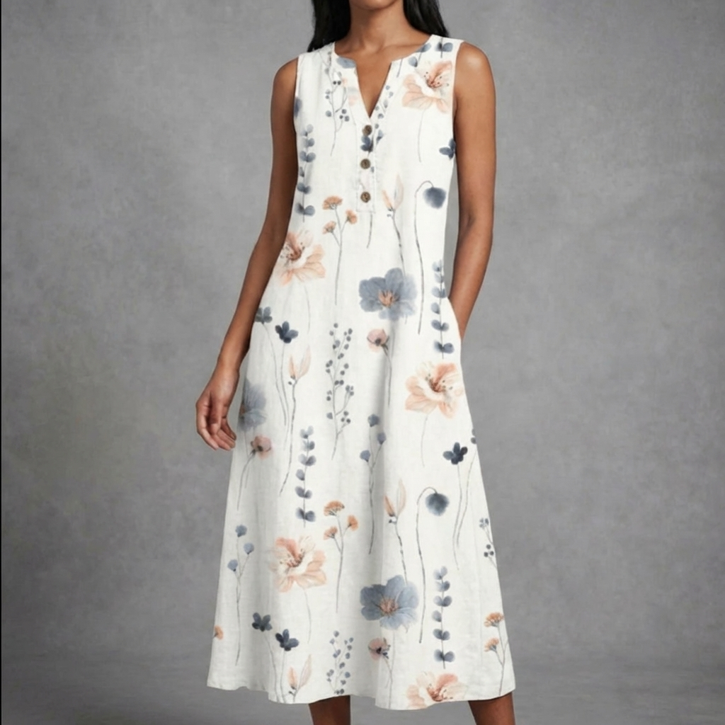 Vestido Midi Floral Sin Mangas para Mujer