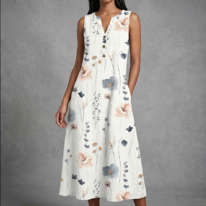 Vestido Midi Floral Sin Mangas para Mujer