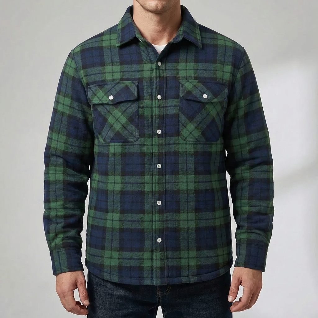 Chaqueta de Camisa de Cuadros Forrada de Forro Polar para Hombres