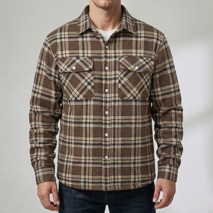 Chaqueta de Camisa de Cuadros Forrada de Forro Polar para Hombres