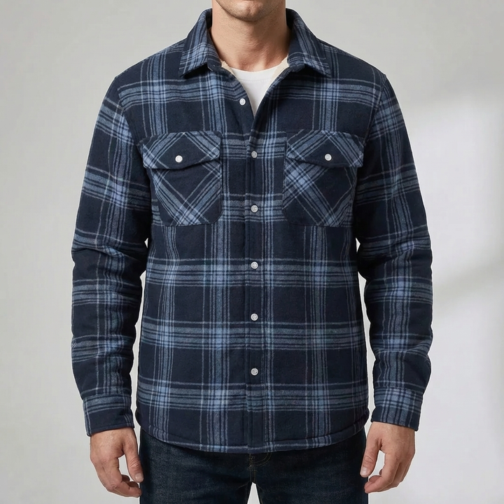 Chaqueta de Camisa de Cuadros Forrada de Forro Polar para Hombres