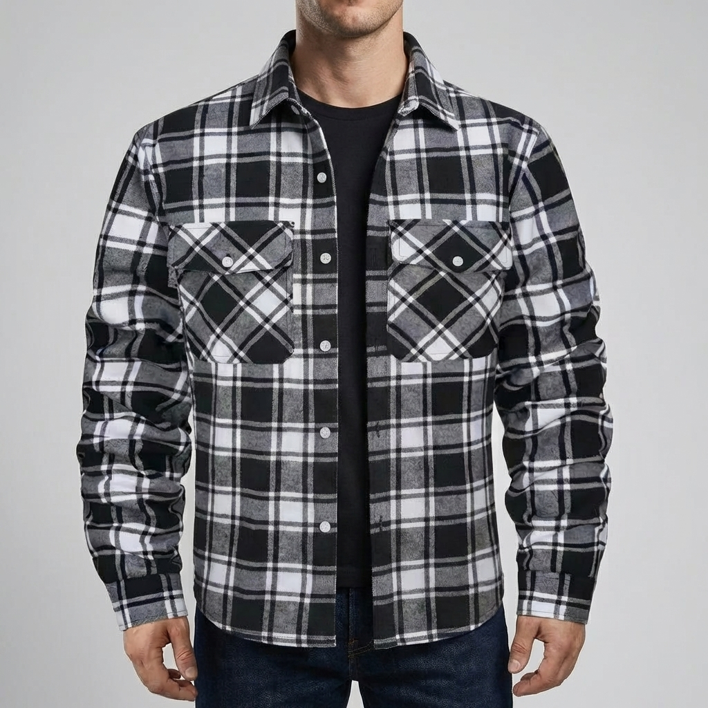Chaqueta de Camisa de Cuadros Forrada de Forro Polar para Hombres