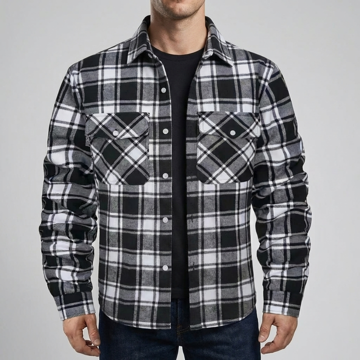 Chaqueta de Camisa de Cuadros Forrada de Forro Polar para Hombres