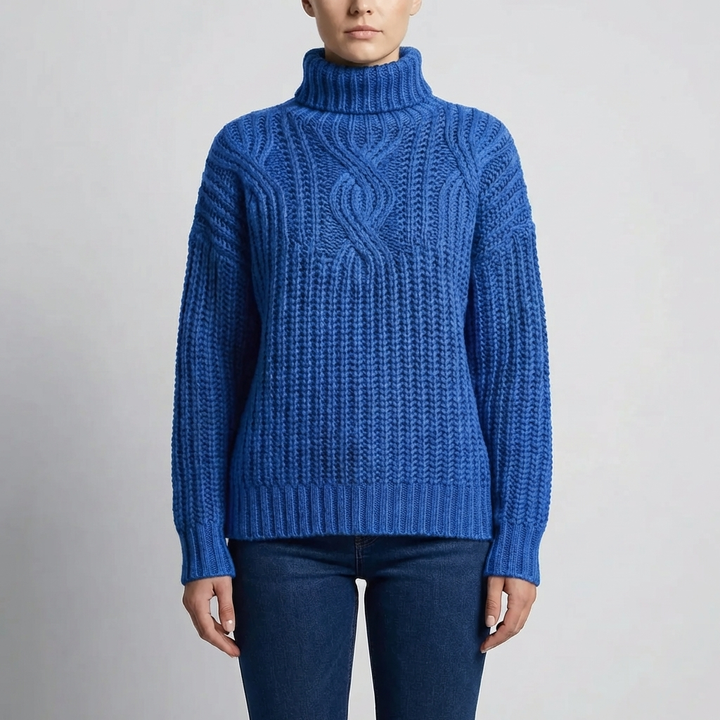 Suéter Pullover de Cuello Alto de Punto para Mujeres
