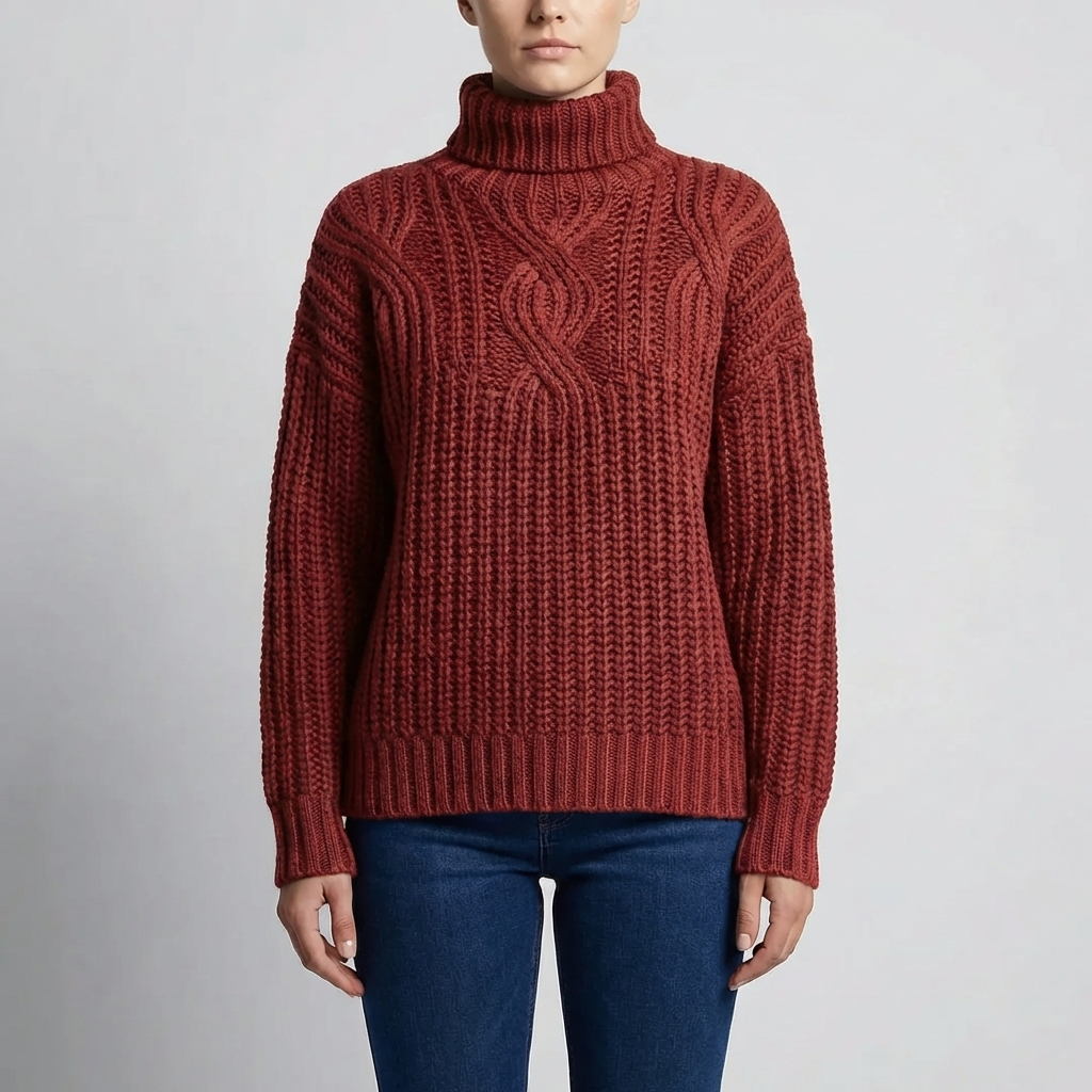 Suéter Pullover de Cuello Alto de Punto para Mujeres