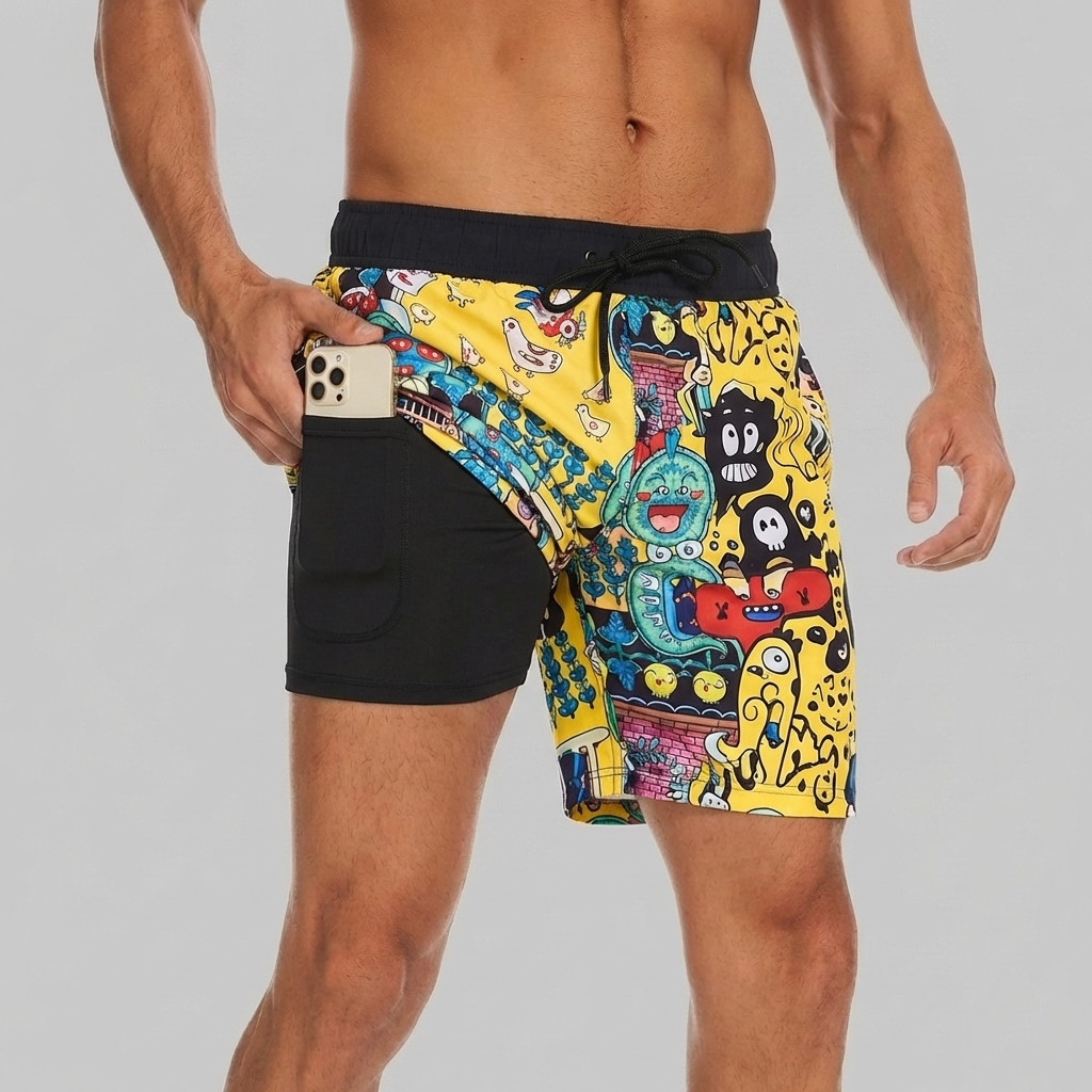 Pantalones Cortos de Nadar con Forro y Bolsillo para Teléfono para Hombres