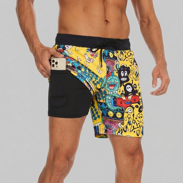Pantalones Cortos de Nadar con Forro y Bolsillo para Teléfono para Hombres