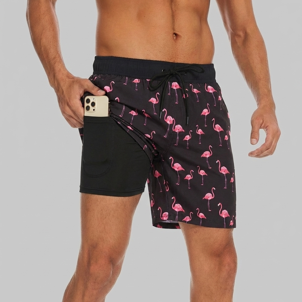 Pantalones Cortos de Nadar con Forro y Bolsillo para Teléfono para Hombres