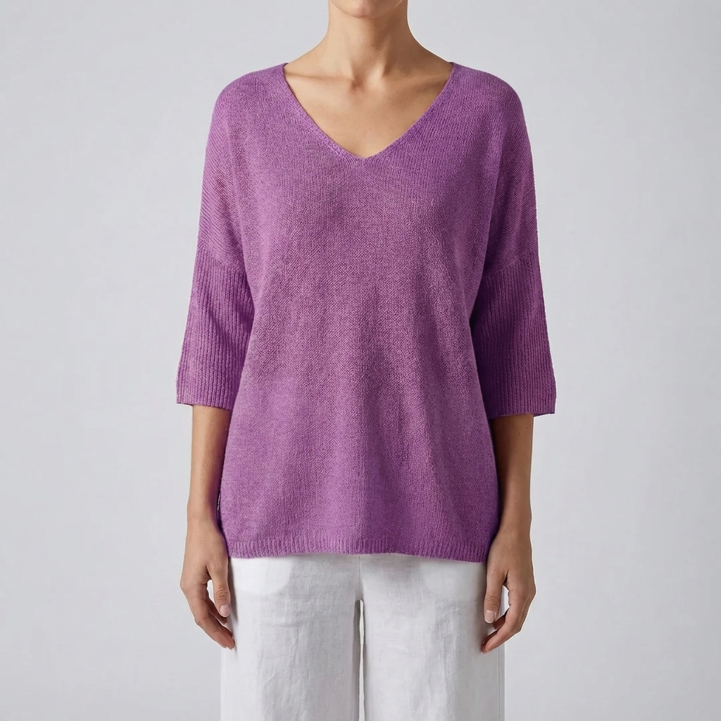 Top de Punto con Cuello en V para Mujeres