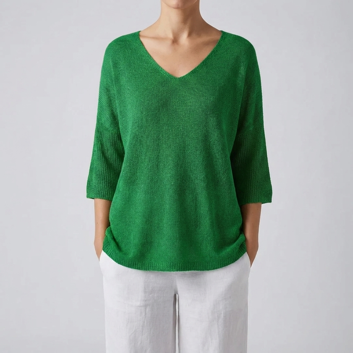 Top de Punto con Cuello en V para Mujeres