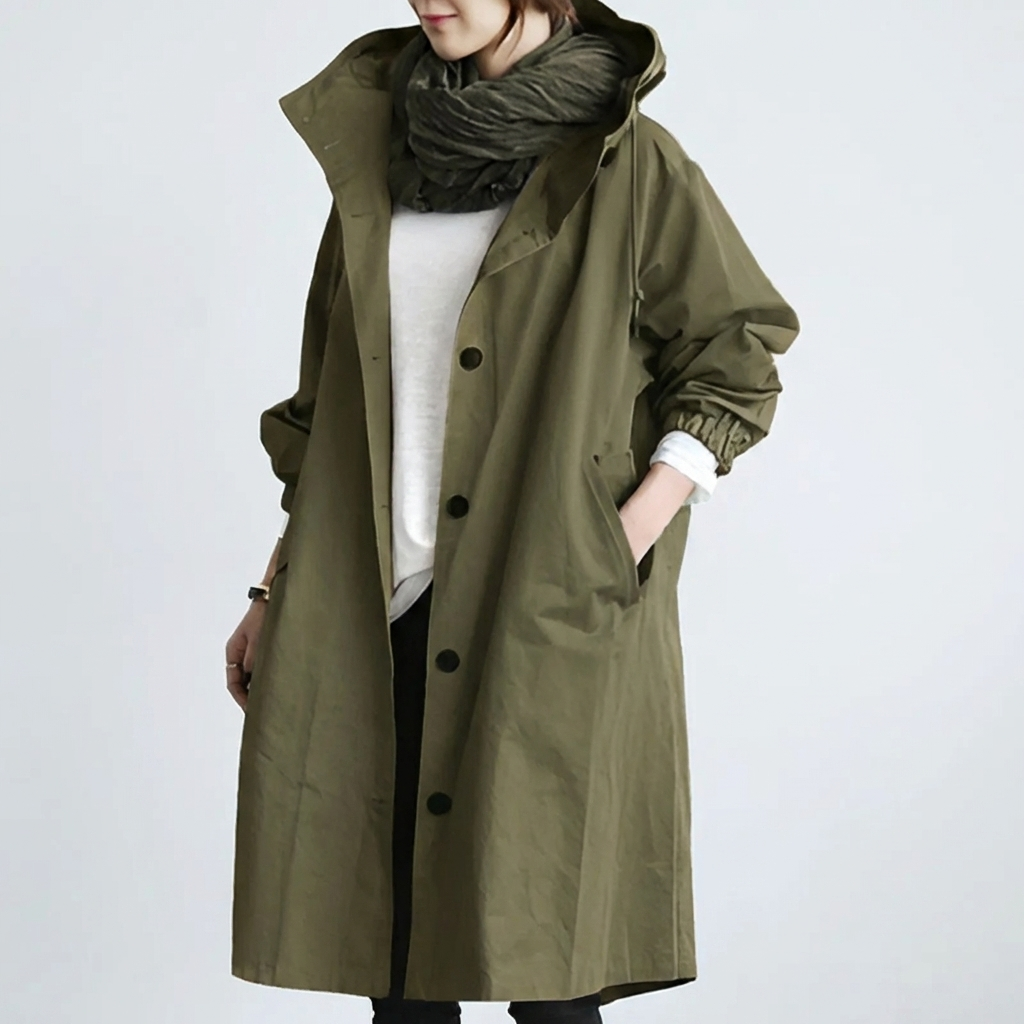 Abrigo Trench con Capucha Clásico para Mujeres
