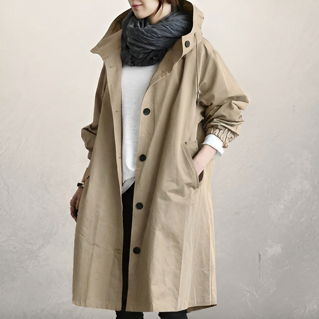 Abrigo Trench con Capucha Clásico para Mujeres