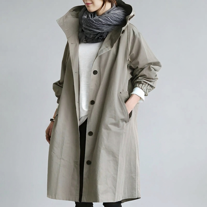 Abrigo Trench con Capucha Clásico para Mujeres