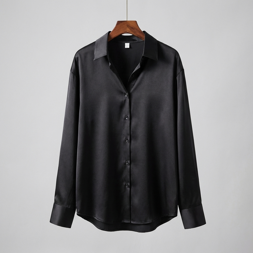 Blusa de satén con mangas largas y cuello clásico