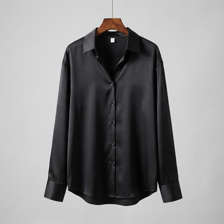 Blusa de satén con mangas largas y cuello clásico