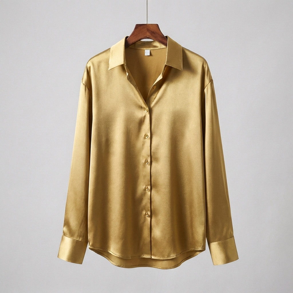 Blusa de satén con mangas largas y cuello clásico