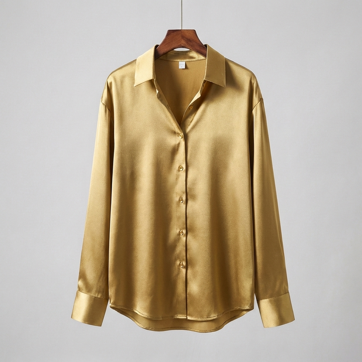 Blusa de satén con mangas largas y cuello clásico
