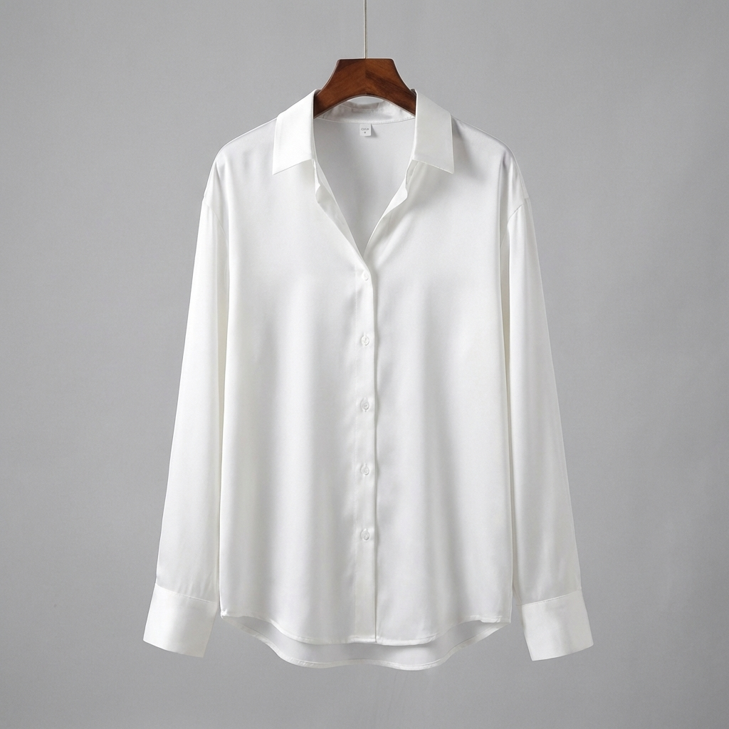 Blusa de satén con mangas largas y cuello clásico