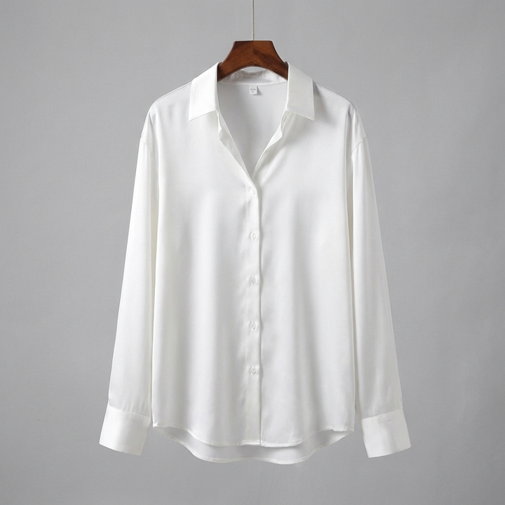 Blusa de satén con mangas largas y cuello clásico