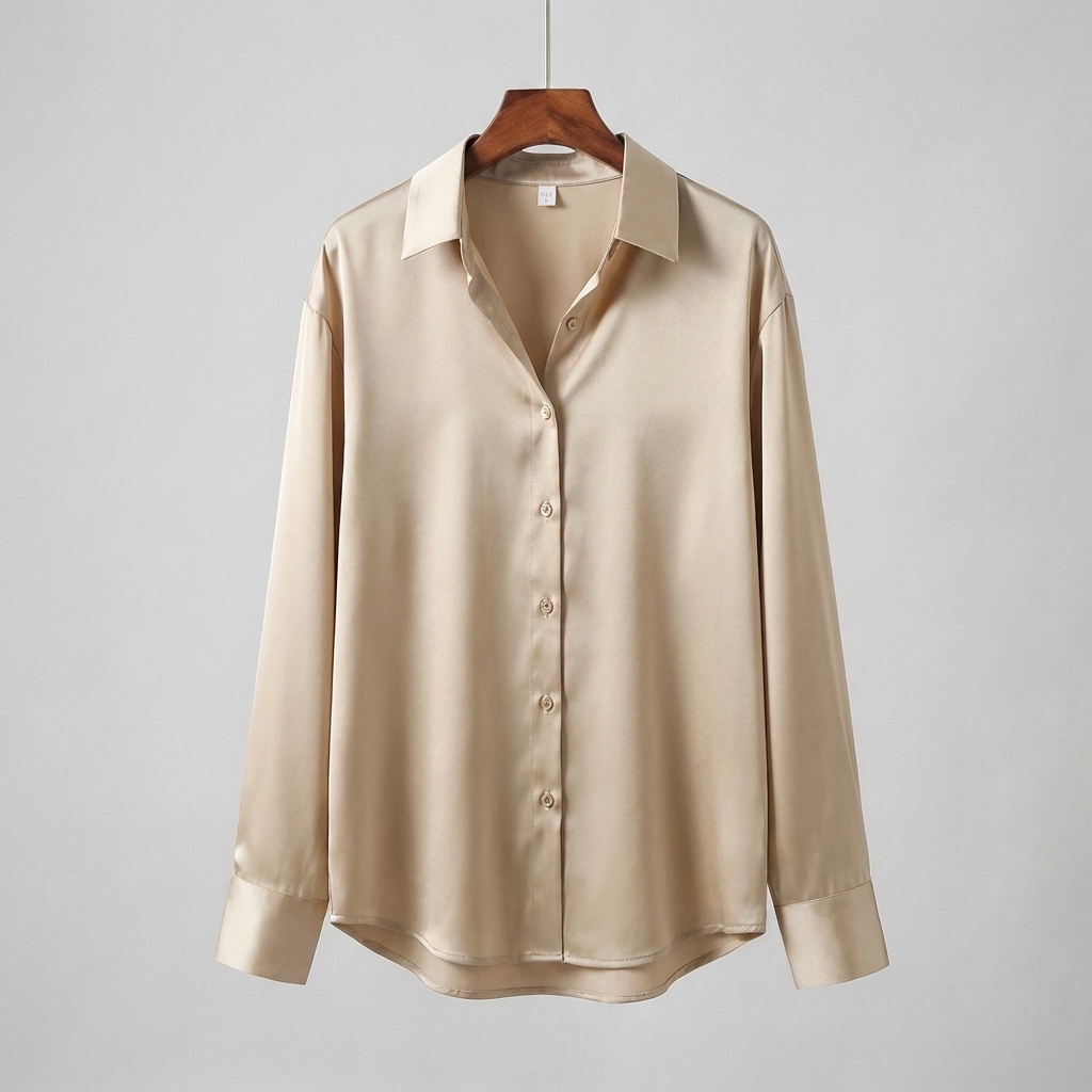 Blusa de satén con mangas largas y cuello clásico