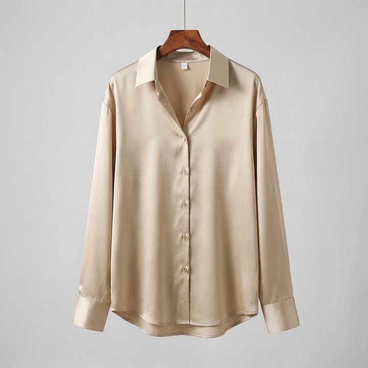 Blusa de satén con mangas largas y cuello clásico