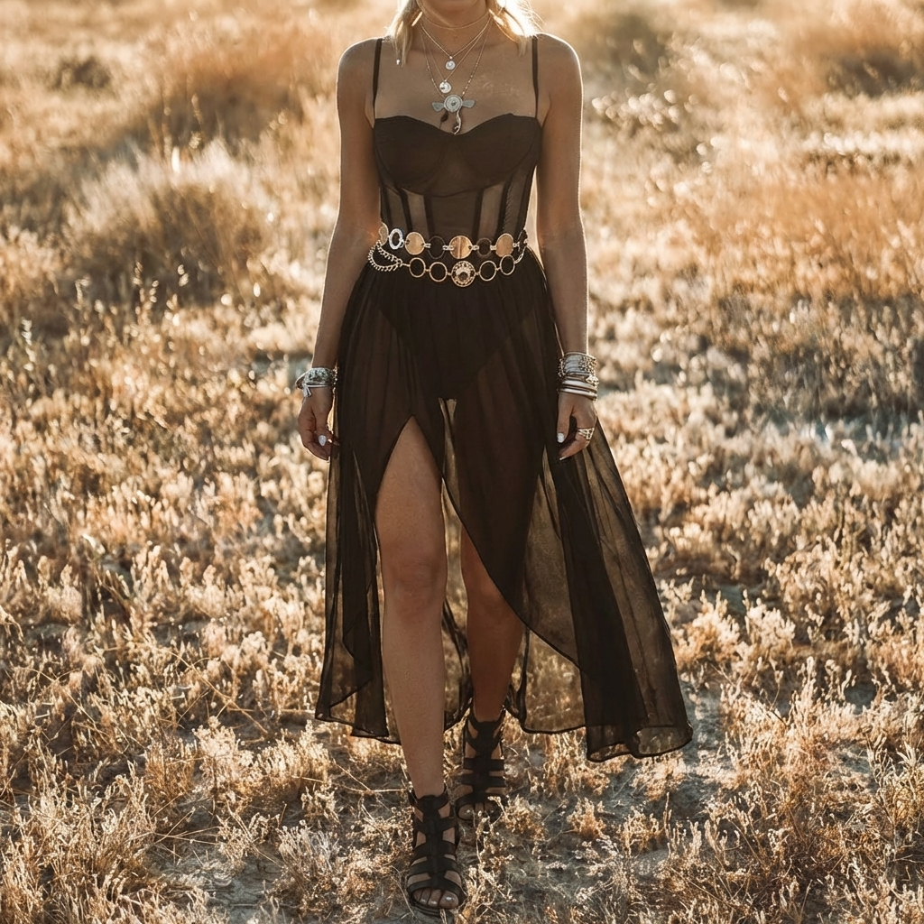 Vestido Boho Transparente de Capas para Mujeres