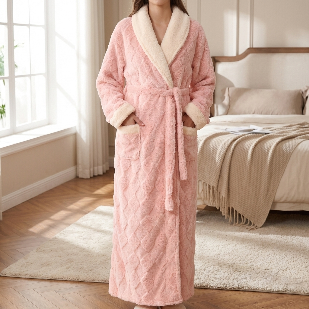 Albornoz de Flanela con Capucha Grueso para Mujeres