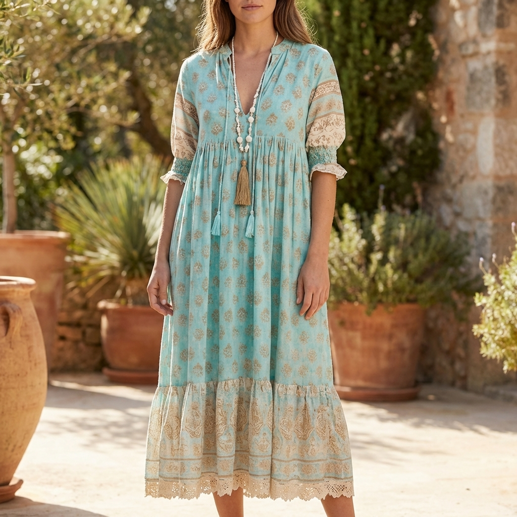 Vestido Manga Lanterna Bohemio