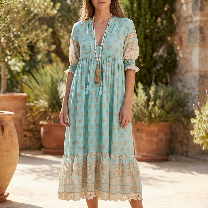 Vestido Manga Lanterna Bohemio