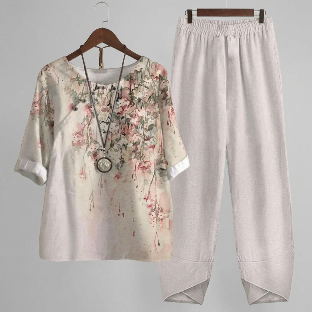 Conjunto Dos Piezas Floral Vintage para Mujeres