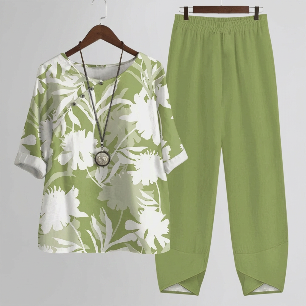 Conjunto Dos Piezas Floral Vintage para Mujeres