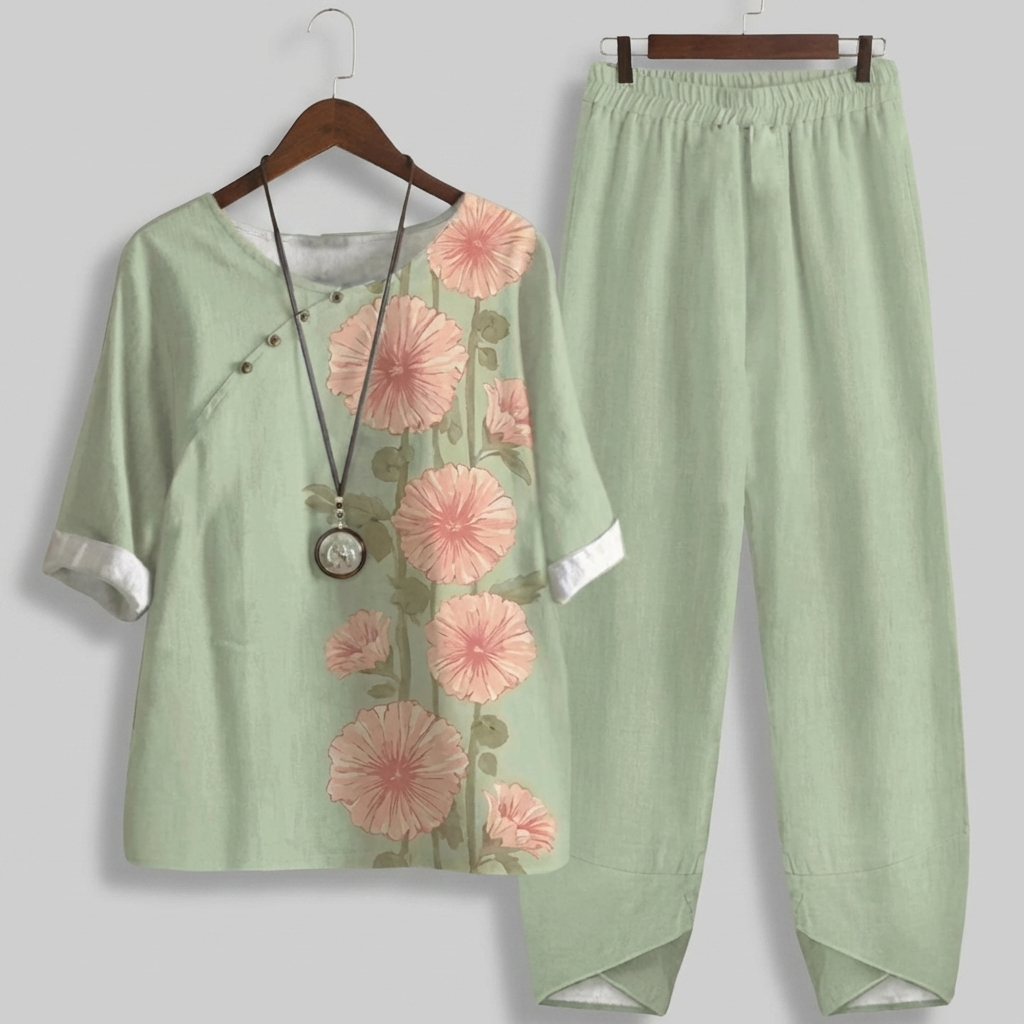 Conjunto Dos Piezas Floral Vintage para Mujeres